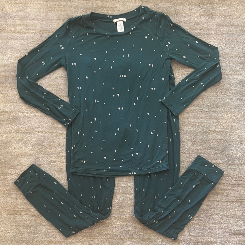 Eberjey Green Pajama Set Soft Cotton Long Sleeve- kids Christmas Tree pattern 10